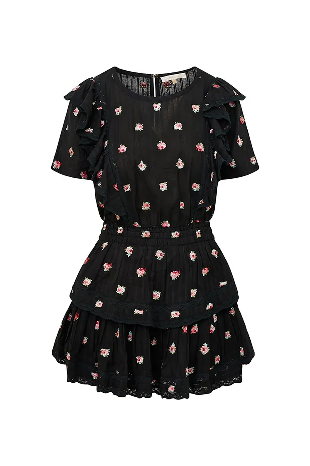 Women Dresses LoveShackFancy Natasha Cotton Floral Dress Black Combo