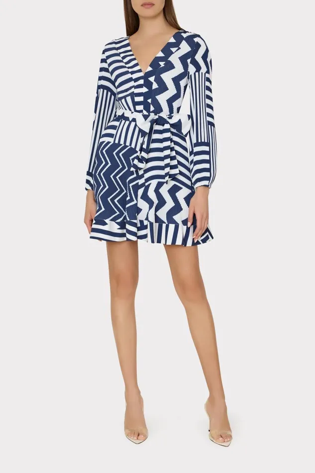 Women Dresses Milly Liv Patchwork Chevron Pleated Dress Bluewhite Women Dresses Milly Liv Patchwork Chevron Pleated Dress Bluewhite