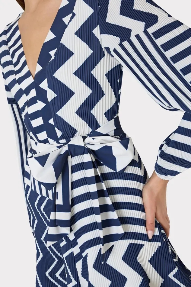 Women Dresses Milly Liv Patchwork Chevron Pleated Dress Bluewhite Women Dresses Milly Liv Patchwork Chevron Pleated Dress Bluewhite
