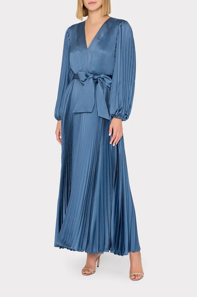 Women Dresses Milly Nadie Pleated Satin Maxi Dress Stone