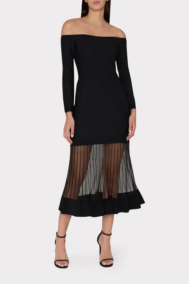 Women Dresses Milly Off The Shoulder Sheer Knit Mini Dress Black