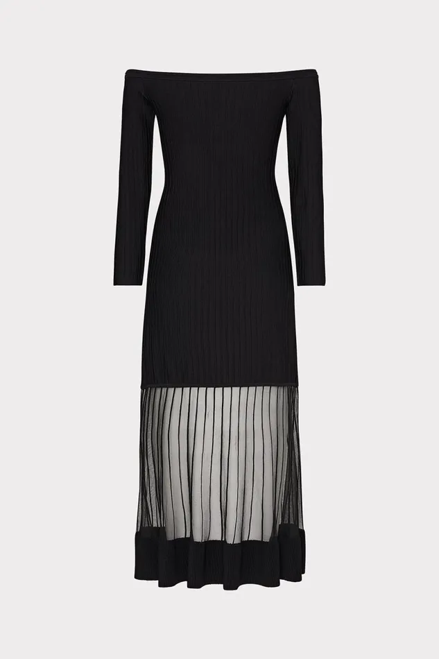 Women Dresses Milly Off The Shoulder Sheer Knit Mini Dress Black