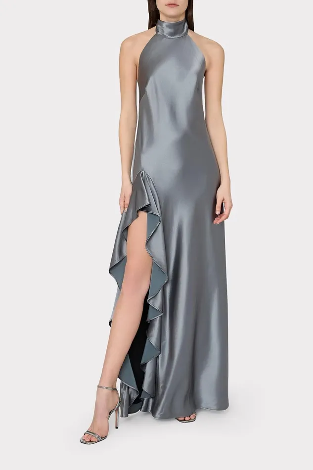 Women Dresses Milly Roux Hammered Satin Gown Pewter Women Dresses Milly Roux Hammered Satin Gown Pewter