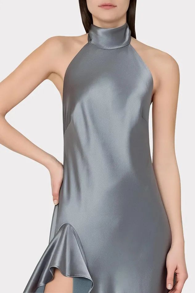 Women Dresses Milly Roux Hammered Satin Gown Pewter Women Dresses Milly Roux Hammered Satin Gown Pewter