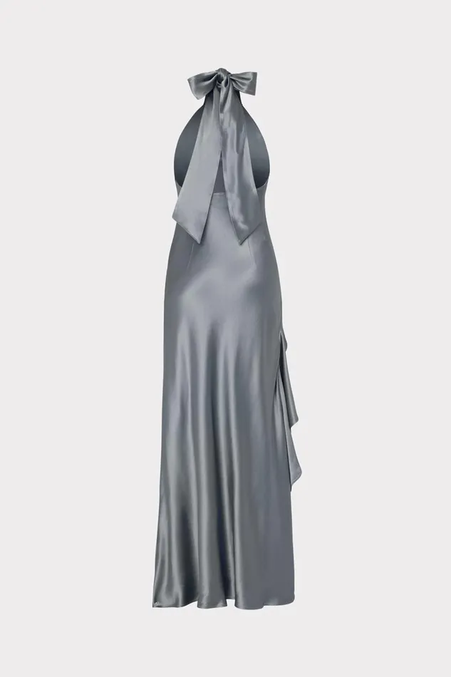 Women Dresses Milly Roux Hammered Satin Gown Pewter Women Dresses Milly Roux Hammered Satin Gown Pewter