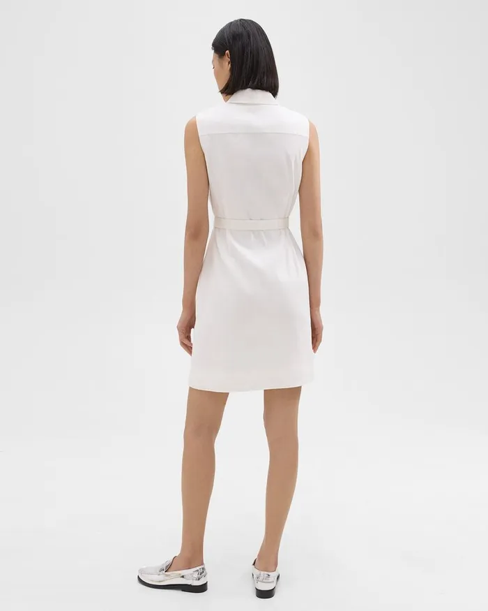 Women Dresses Theory Belted Military Dress In Stretch Linen White