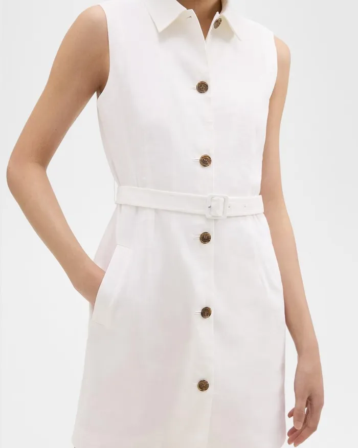 Women Dresses Theory Belted Military Dress In Stretch Linen White