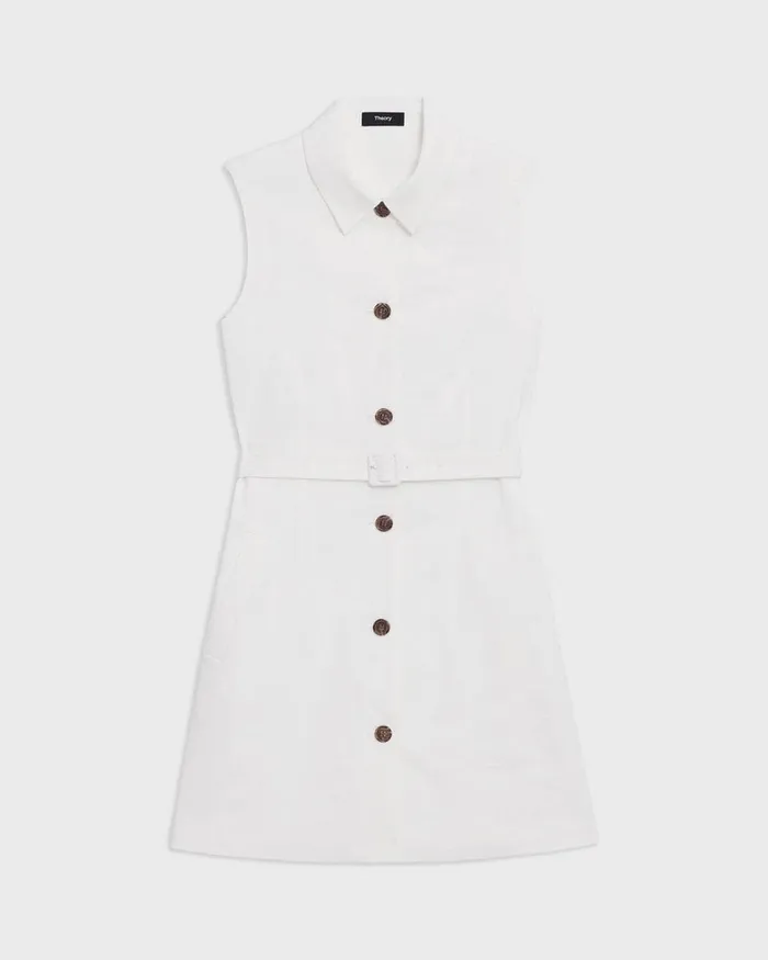 Women Dresses Theory Belted Military Dress In Stretch Linen White