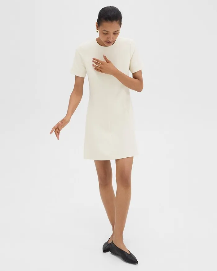Women Dresses Theory Flared ShortSleeve Dress In Admiral Crepe Rice