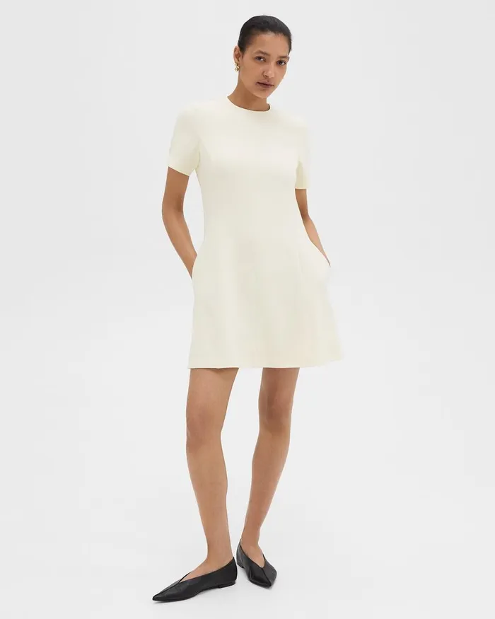Women Dresses Theory Flared ShortSleeve Dress In Admiral Crepe Rice