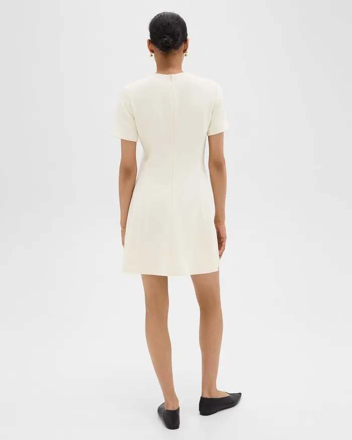 Women Dresses Theory Flared ShortSleeve Dress In Admiral Crepe Rice