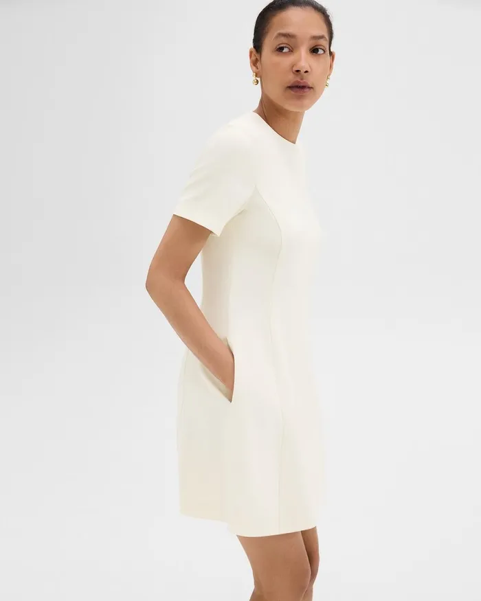 Women Dresses Theory Flared ShortSleeve Dress In Admiral Crepe Rice