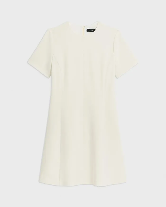 Women Dresses Theory Flared ShortSleeve Dress In Admiral Crepe Rice