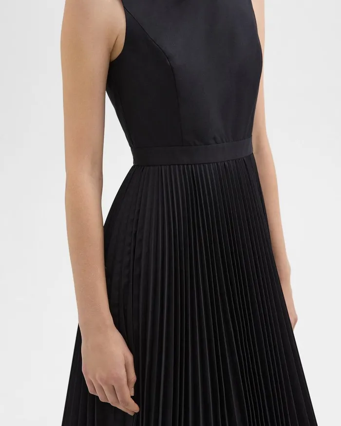 Women Dresses Theory Pleated Midi Dress In Sleek Poplin Black