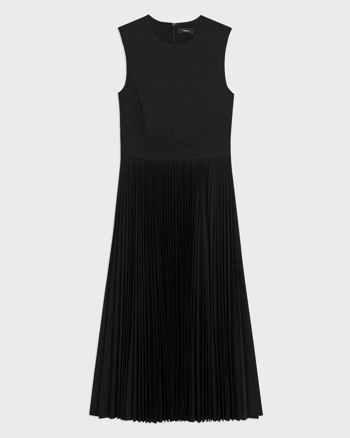 Women Dresses Theory Pleated Midi Dress In Sleek Poplin Black
