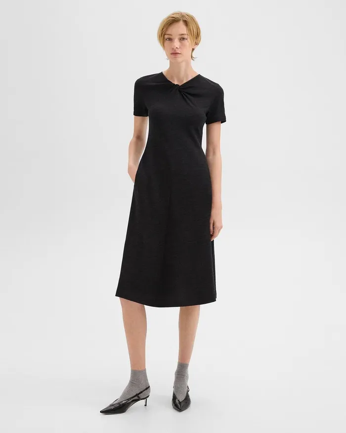 Women Dresses Theory Twisted Midi Dress In ViscoseWool Black Melange