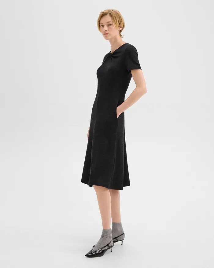 Women Dresses Theory Twisted Midi Dress In ViscoseWool Black Melange
