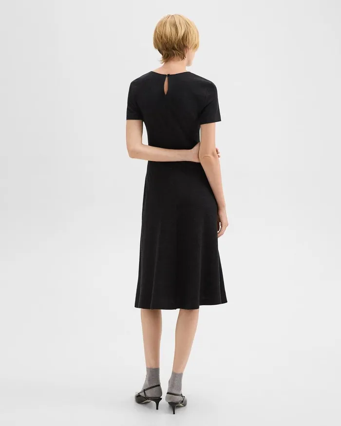 Women Dresses Theory Twisted Midi Dress In ViscoseWool Black Melange