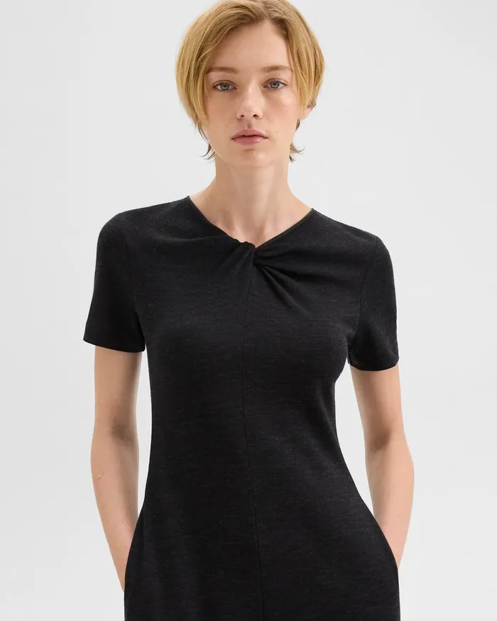 Women Dresses Theory Twisted Midi Dress In ViscoseWool Black Melange