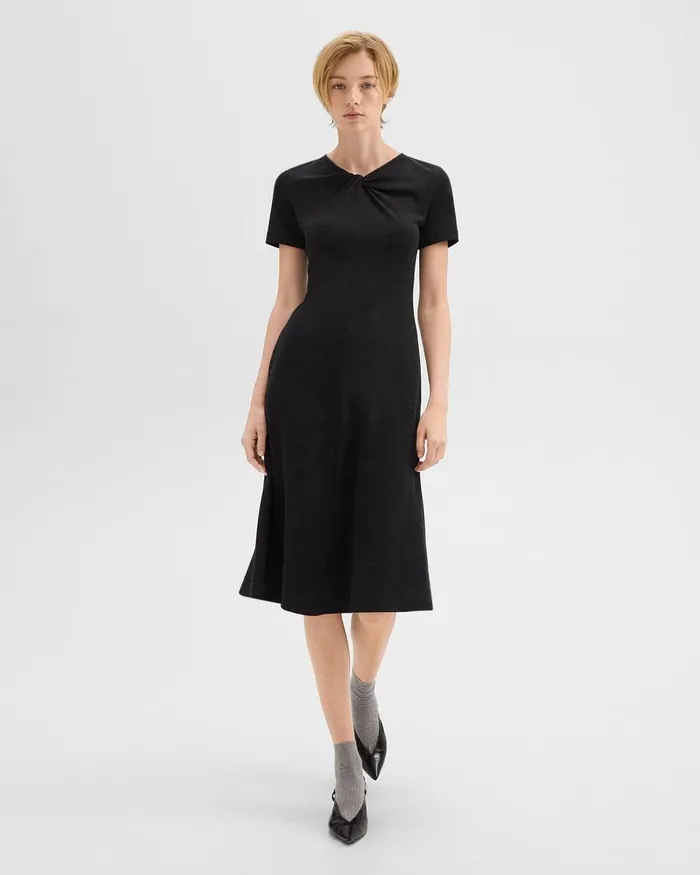 Women Dresses Theory Twisted Midi Dress In ViscoseWool Black Melange