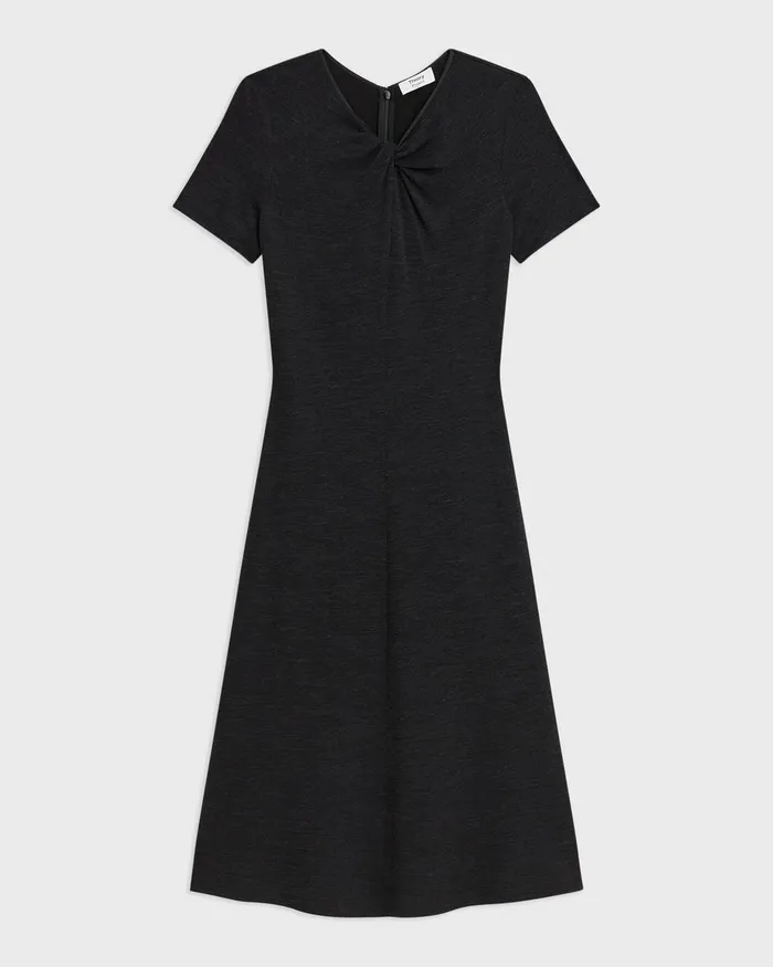 Women Dresses Theory Twisted Midi Dress In ViscoseWool Black Melange