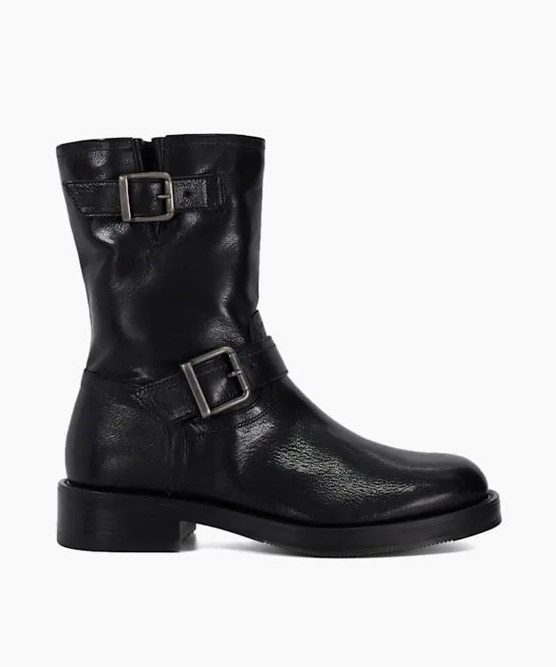 Women Dune London Ankle Boots Buckle Detail Chunky Biker Boots Black
