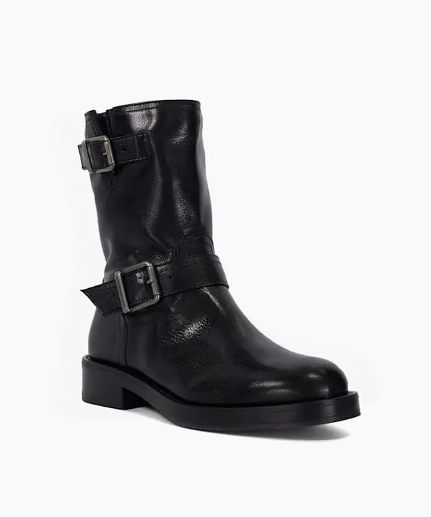 Women Dune London Ankle Boots Buckle Detail Chunky Biker Boots Black