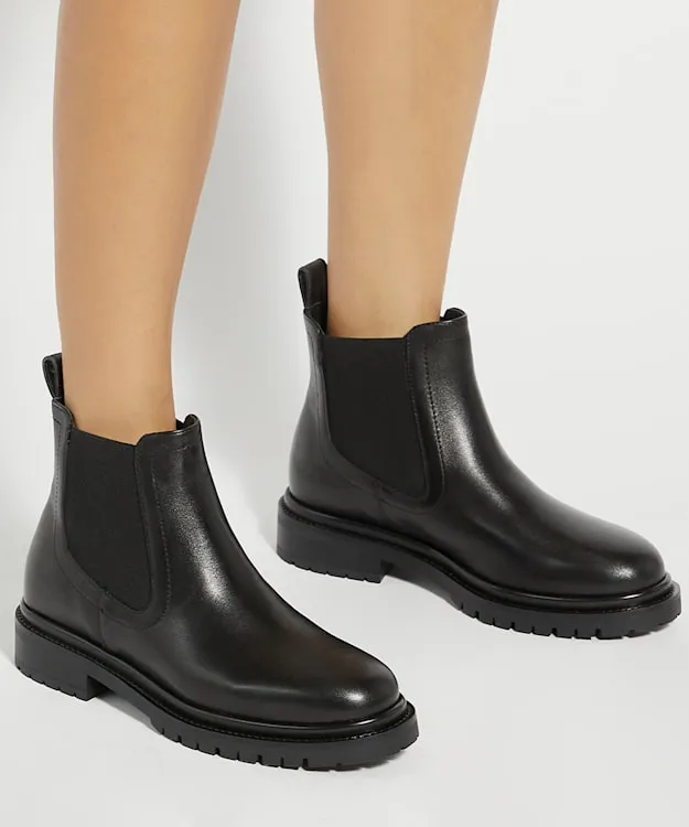 Women Dune London Ankle Boots Leather Chelsea Boots Black Leather