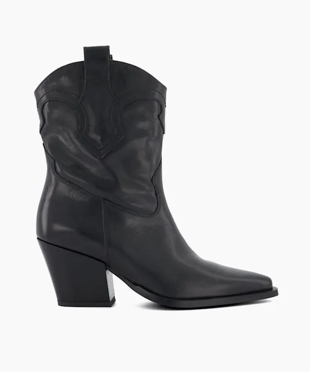 Women Dune London Ankle Boots Leather Western Boots Black