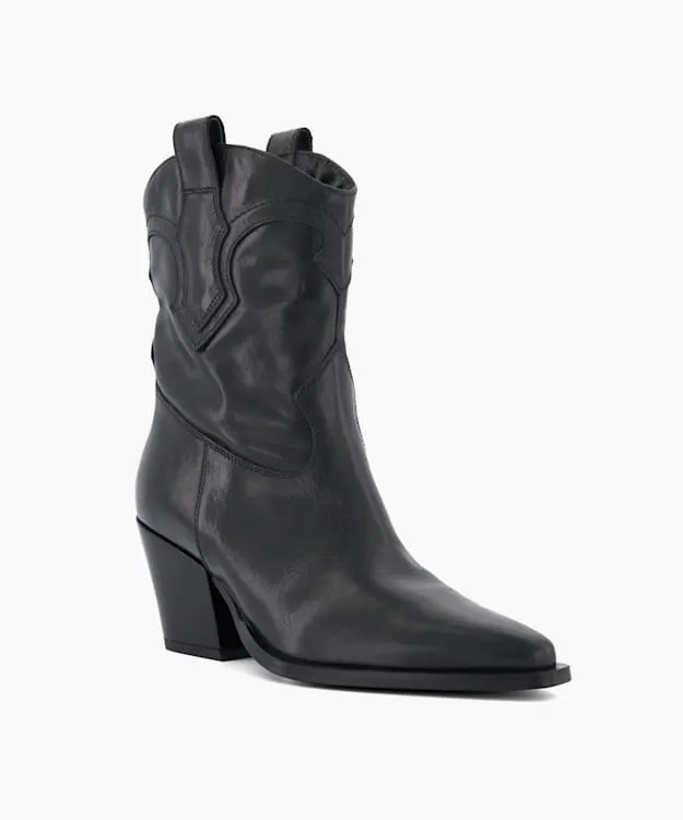 Women Dune London Ankle Boots Leather Western Boots Black
