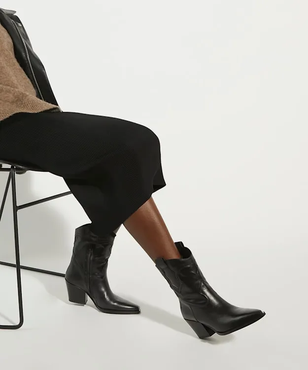 Women Dune London Ankle Boots Leather Western Boots Black