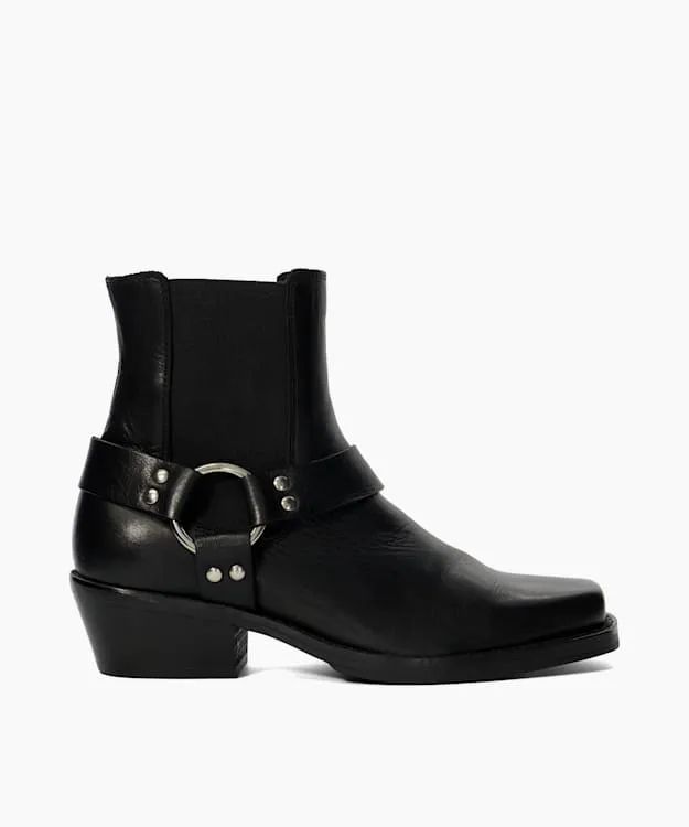 Women Dune London Biker Boots Harness Leather Biker Boots Black
