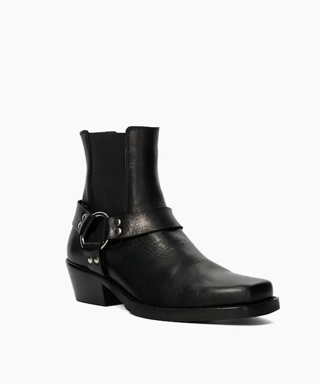 Women Dune London Biker Boots Harness Leather Biker Boots Black