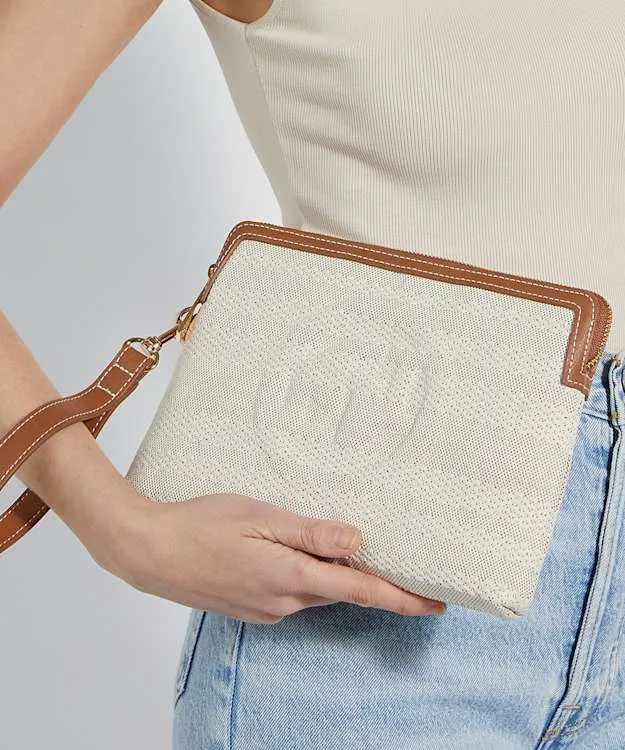 Women Dune London Clutch Bags Canvas Zip Up Wristlet Pouch Neutral