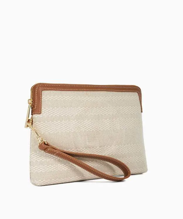 Women Dune London Clutch Bags Canvas Zip Up Wristlet Pouch Neutral