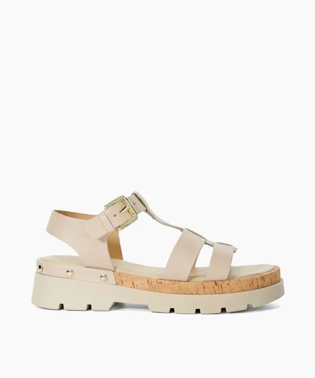 Women Dune London Flat Sandals Chunky Leather Cork Insert Sandals Pink