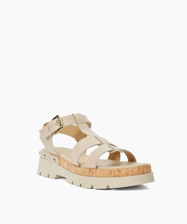 Women Dune London Flat Sandals Chunky Leather Cork Insert Sandals Pink