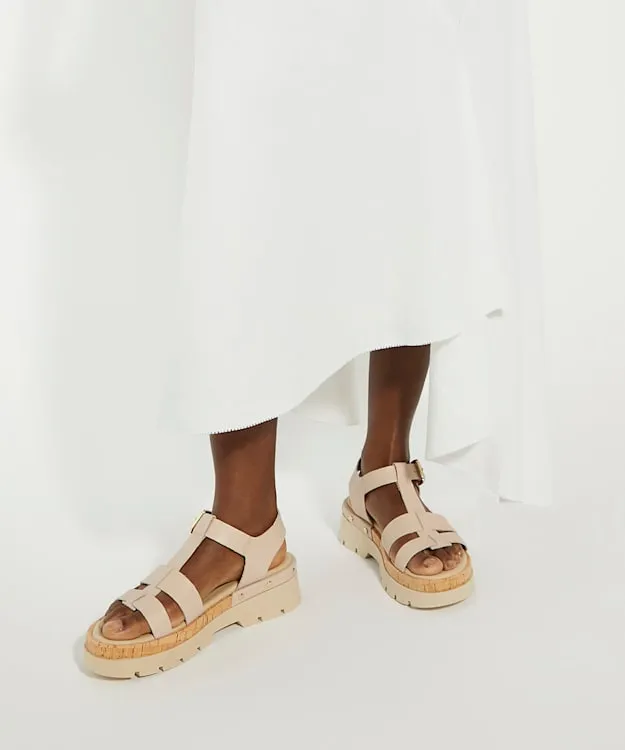 Women Dune London Flat Sandals Chunky Leather Cork Insert Sandals Pink