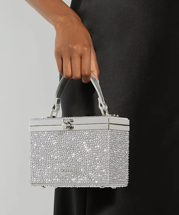 Women Dune London Handbags Diamante Detail Grab Handle Clutch Bag Metallic