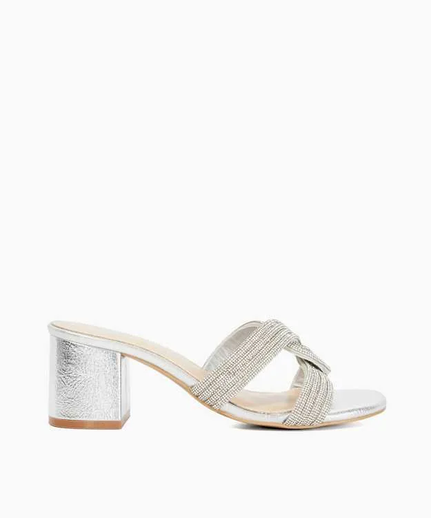 Women Dune London Heeled Sandals Block Heel Embellished Sandals Metallic