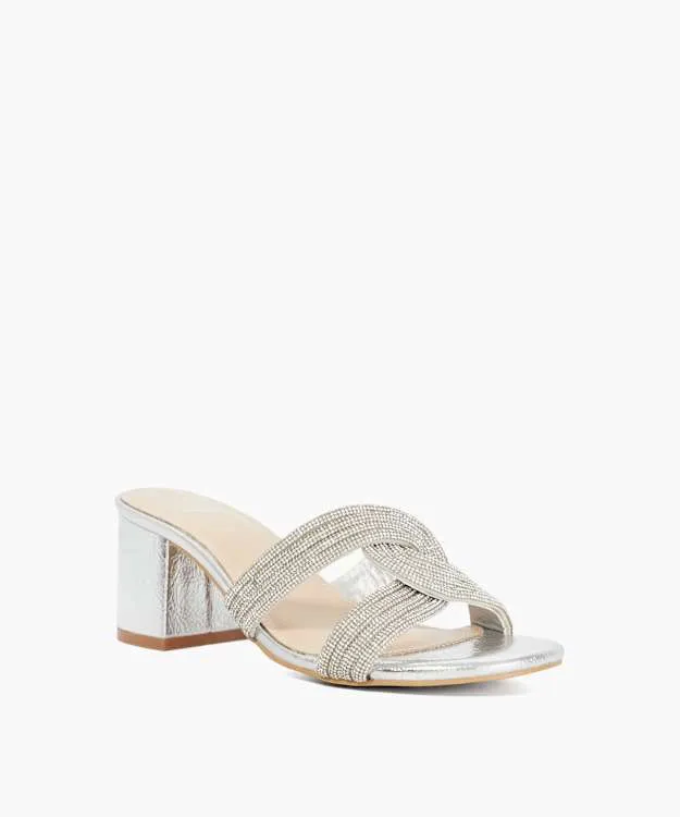 Women Dune London Heeled Sandals Block Heel Embellished Sandals Metallic