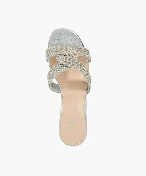 Women Dune London Heeled Sandals Block Heel Embellished Sandals Metallic