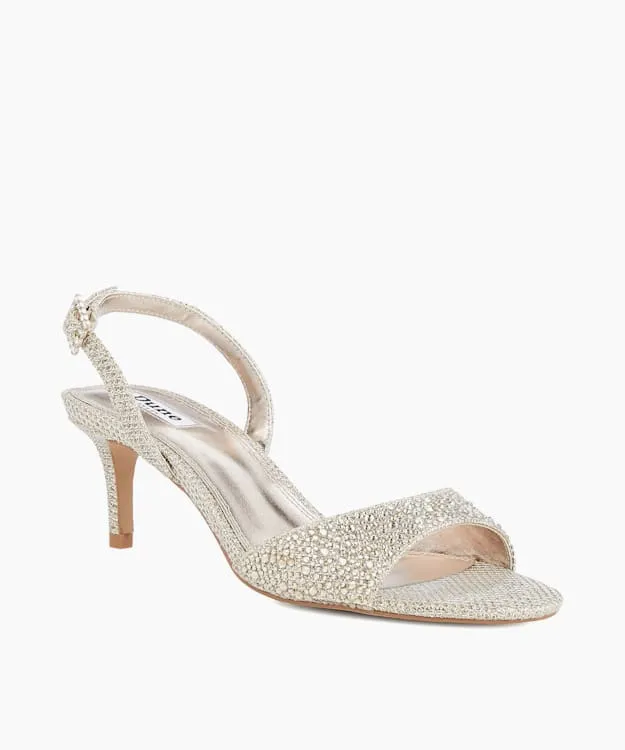 Women Dune London Heeled Sandals Hotfix Ankle Strap Heels Metallic