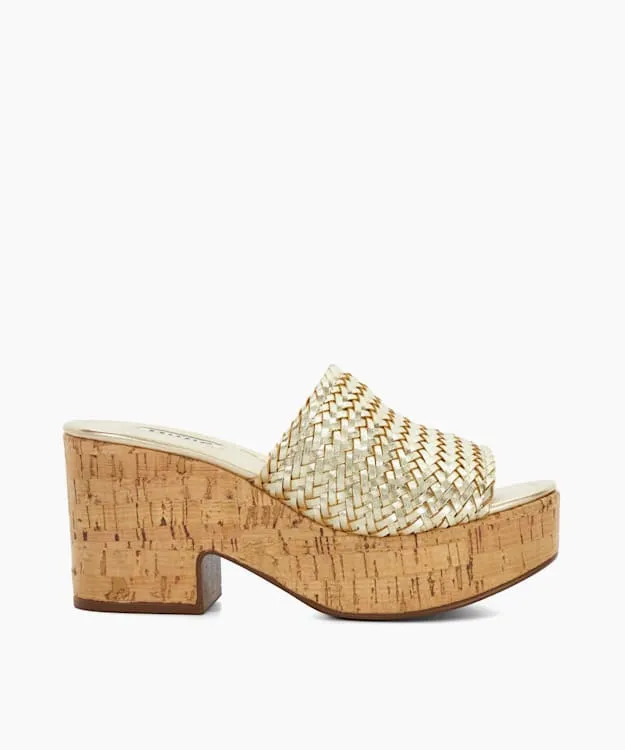 Women Dune London Heeled Sandals Woven Slip On Wedge Heel Sandals Metallic
