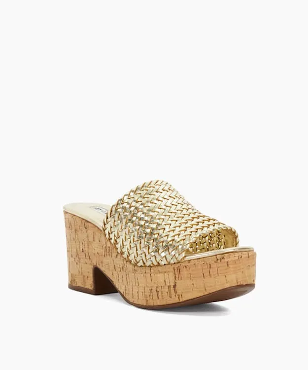 Women Dune London Heeled Sandals Woven Slip On Wedge Heel Sandals Metallic