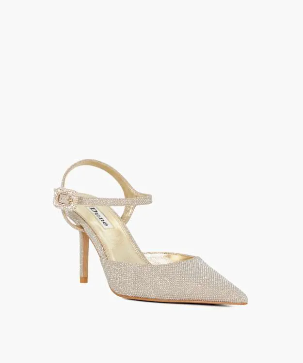 Women Dune London Heels BuckleDetail Heeled Courts Metallic