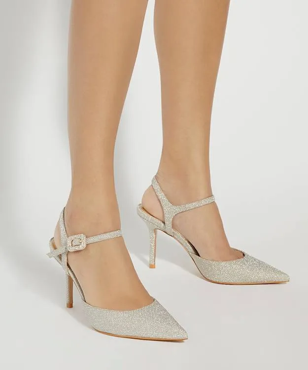 Women Dune London Heels BuckleDetail Heeled Courts Metallic