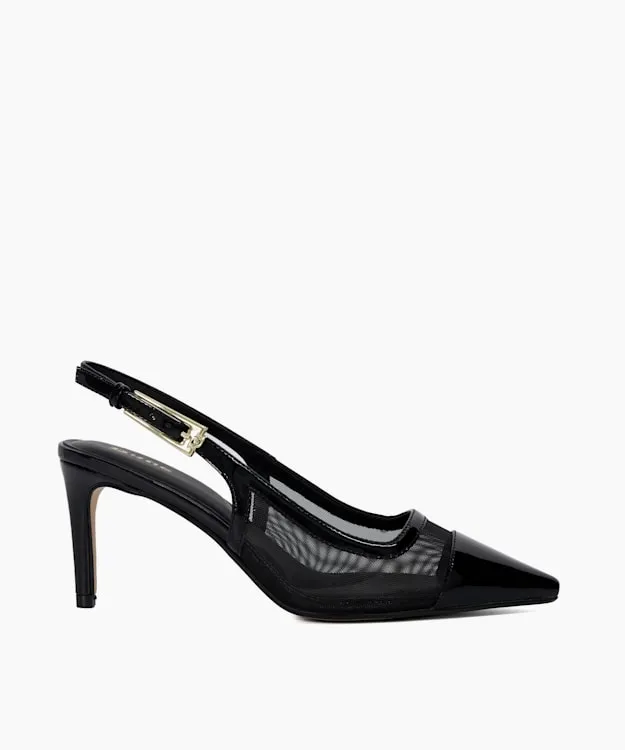 Women Dune London Heels Mesh Detail Pointed Toe Slingback Heels Black