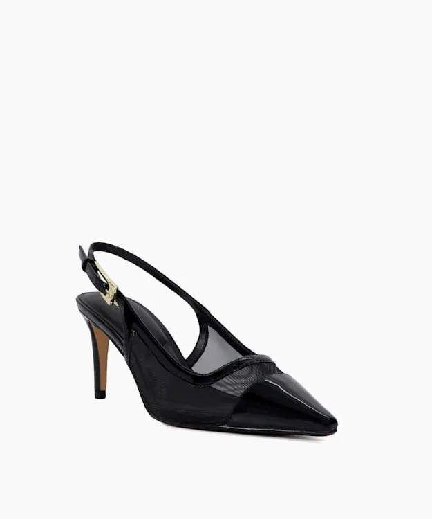 Women Dune London Heels Mesh Detail Pointed Toe Slingback Heels Black