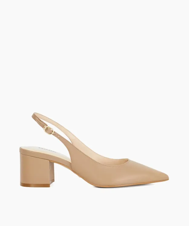 Women Dune London Heels Pointed Toe Slingback Court Shoes Brown